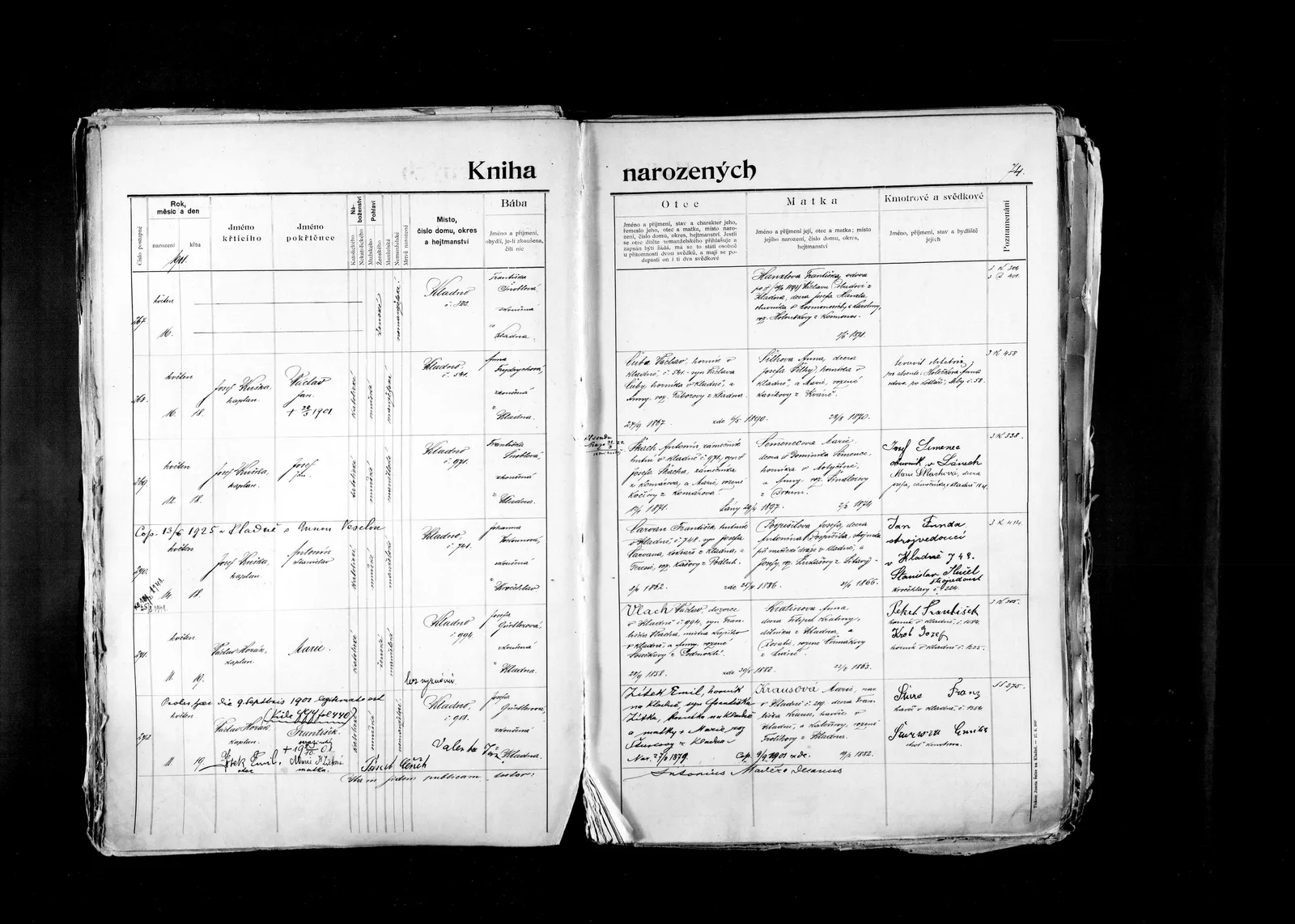 List 24 matriční knihy Kladno 35 se zápisem narození Antonína Stanislava Carvana.