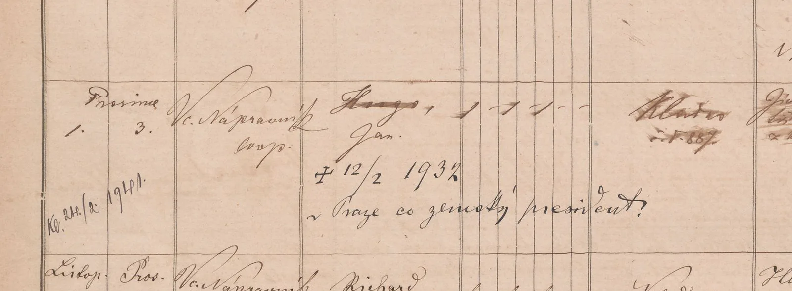 Výřez zápisu s prosincovým datem narození a křtu a jménem Hugo Jan Kubát.