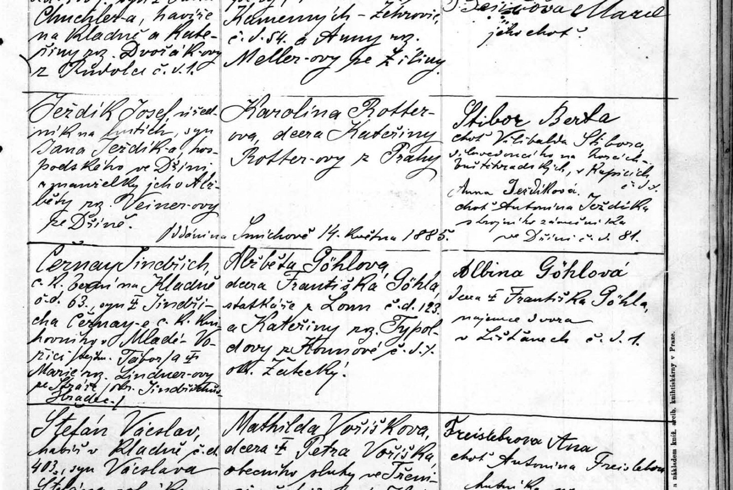 Výřez otcovského a mateřského sloupce ze zápisu Theodora Ježdíka.